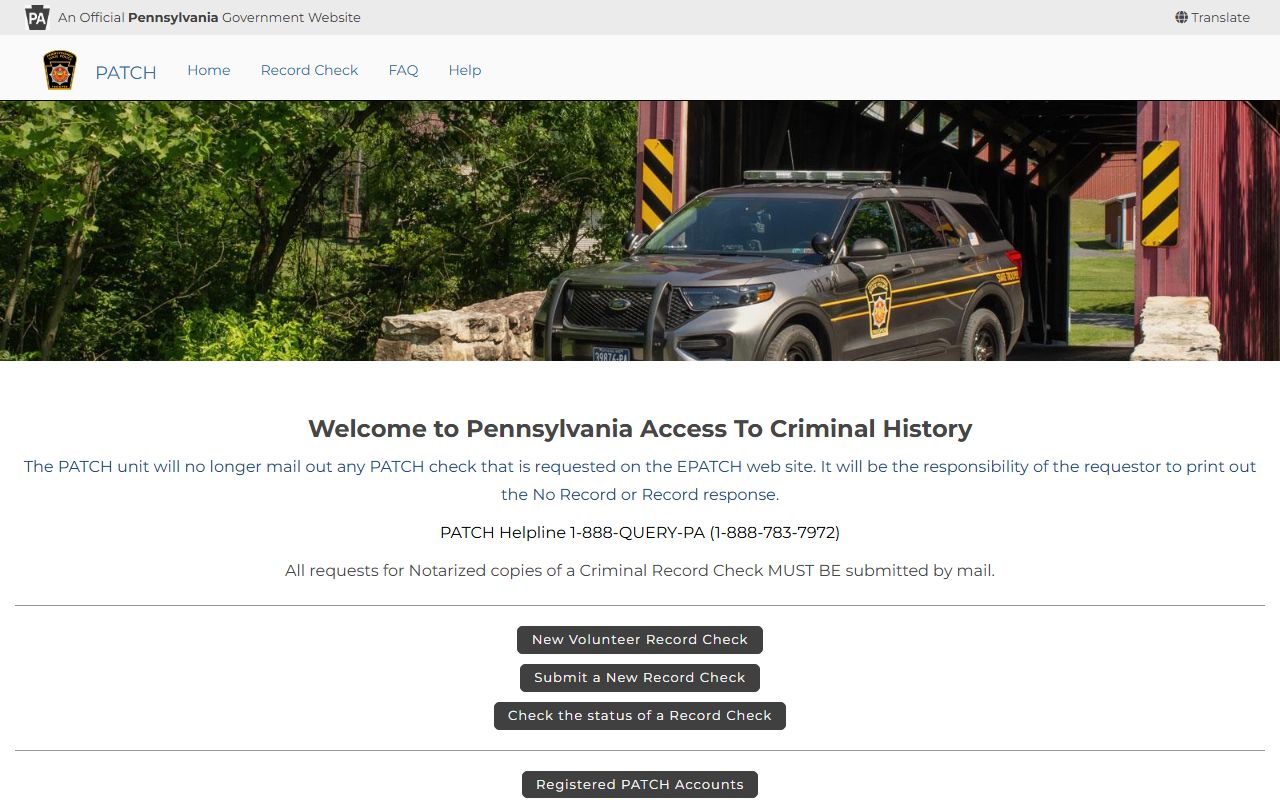 Pennsylvania criminal history records through the PA PATCH system at epatch.pa.gov